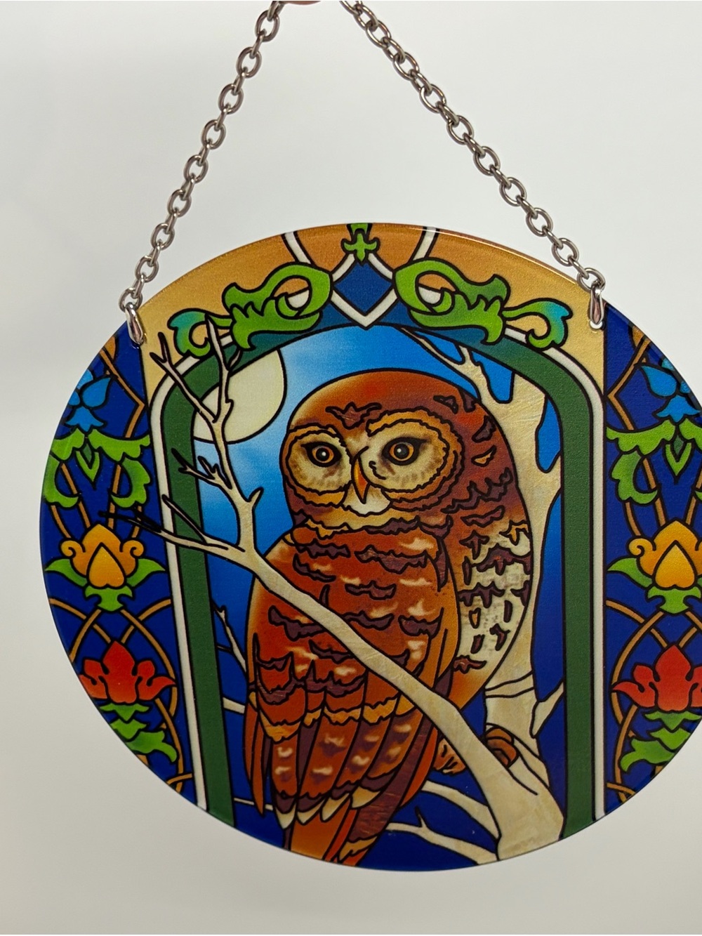 Vintage Stained Glass Owl Sun Catcher